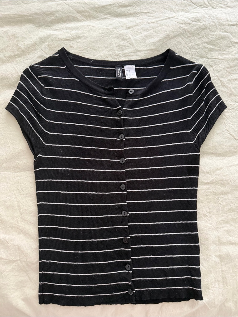 H&M Black Top with White Pinstripes and Button Detail